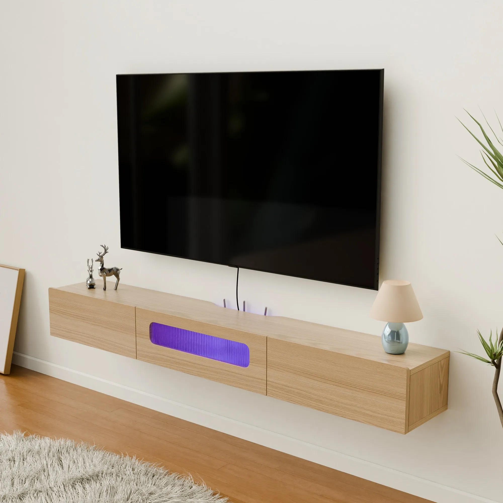 63" Purello Floating TV Stand, Light Oak
