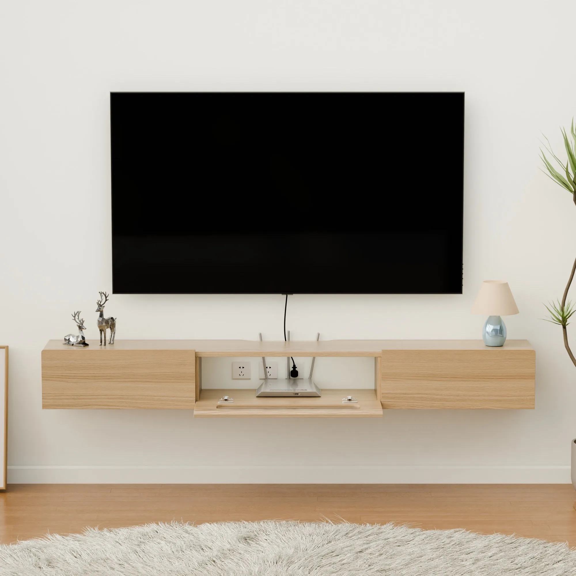 63" Purello Floating TV Stand, Light Oak