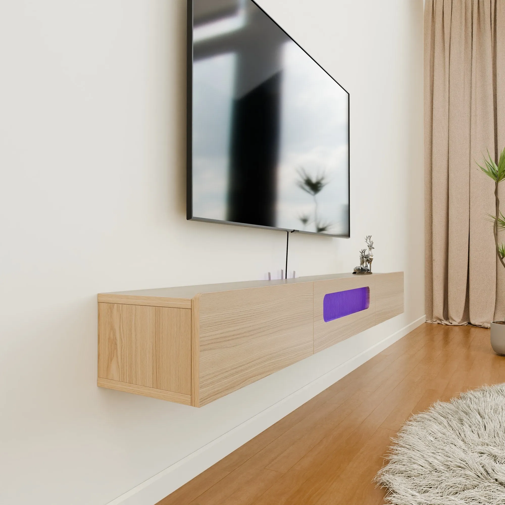 63" Purello Floating TV Stand, Light Oak