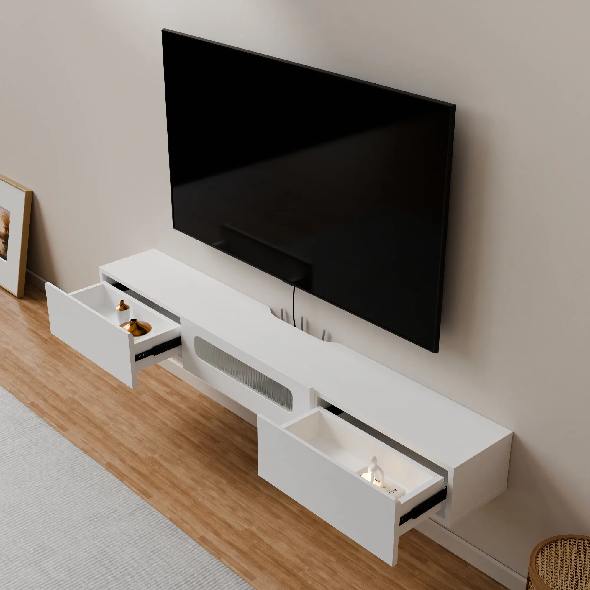 63" Purello Floating TV Stand, White