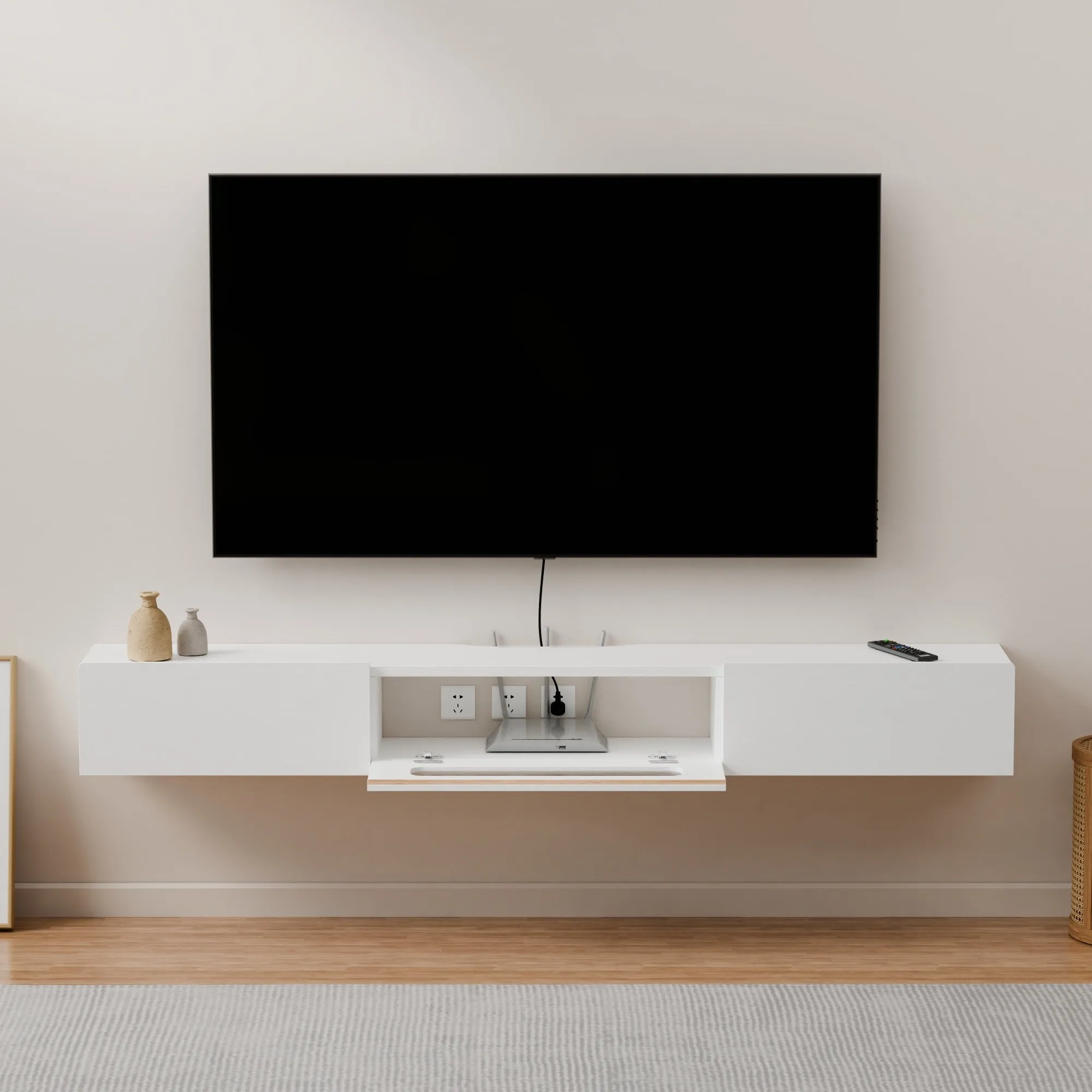 63" Purello Floating TV Stand, White