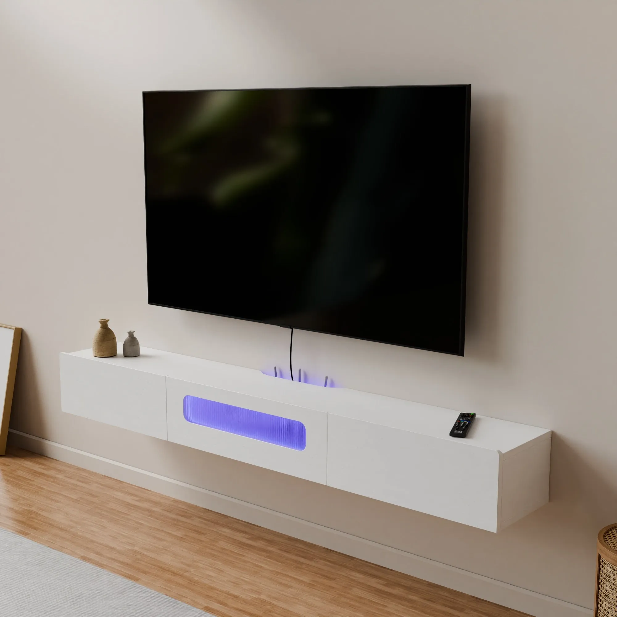 63" Purello Floating TV Stand, White