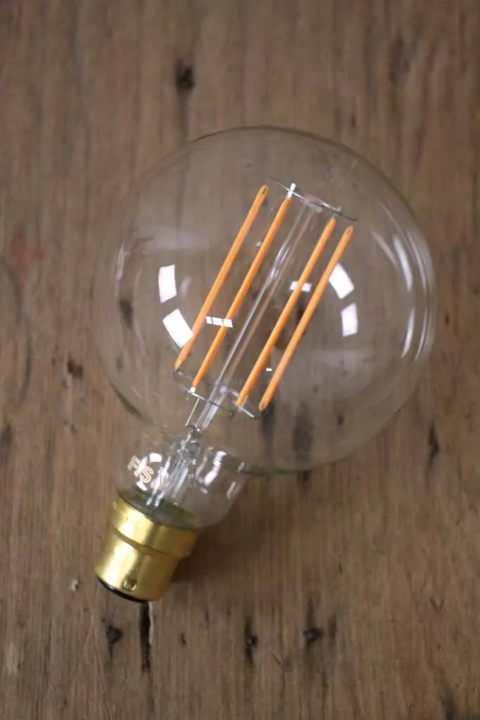 6W B22 Filament LED G95 Round 2200K Bulb Dimmable
