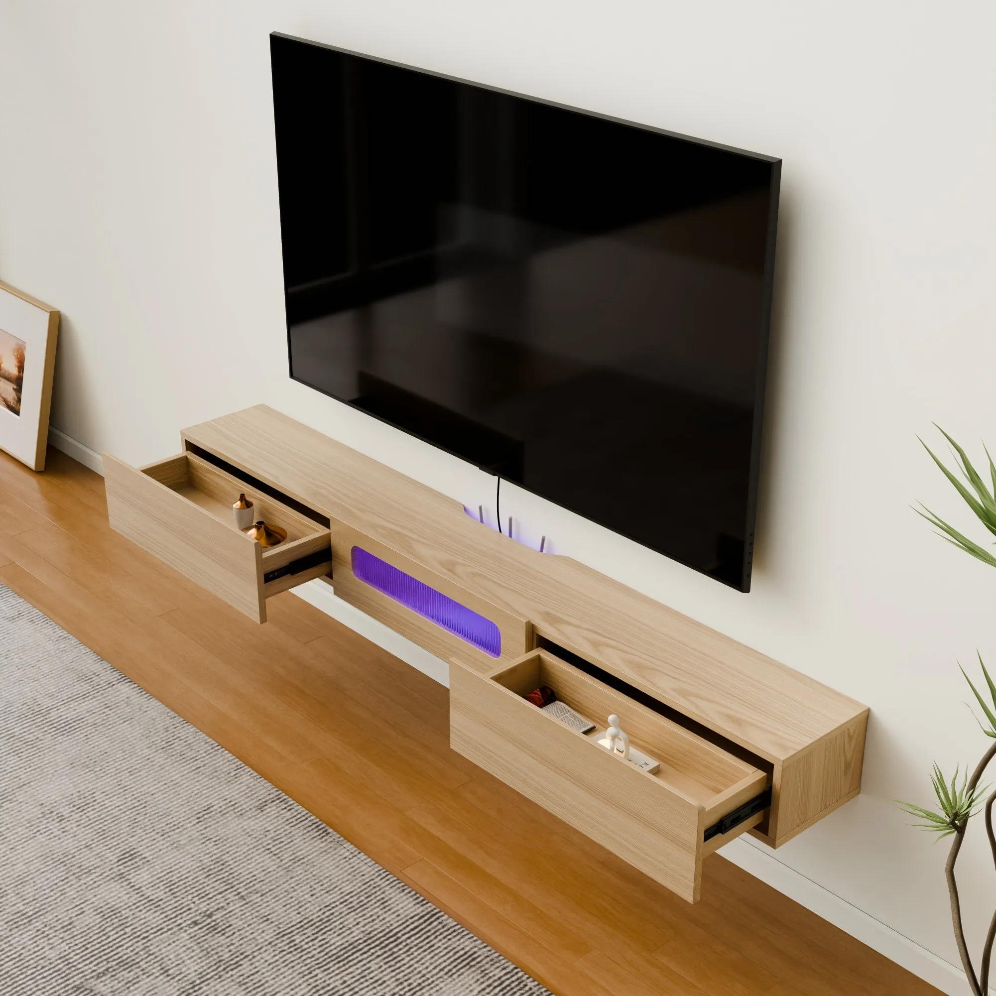 70" Purello Floating TV Stand, Light Oak