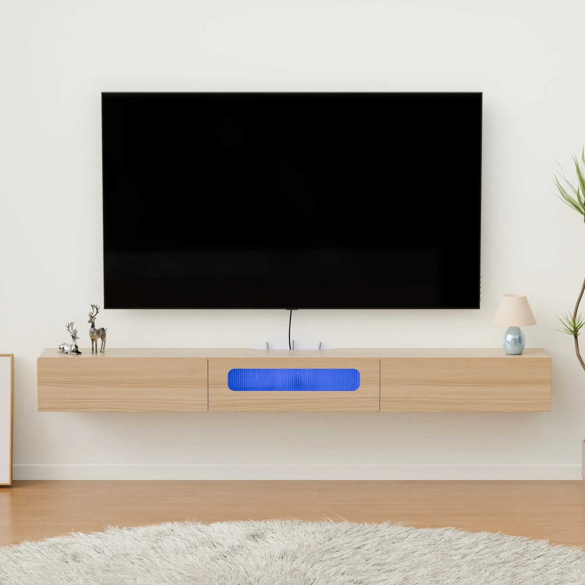 70" Purello Floating TV Stand, Light Oak