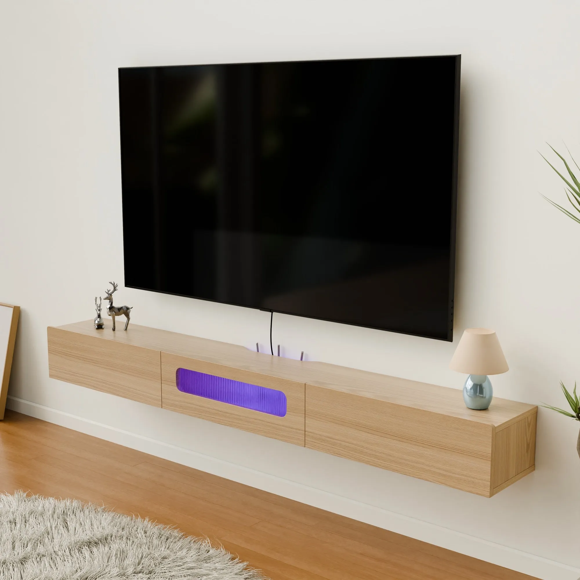 70" Purello Floating TV Stand, Light Oak