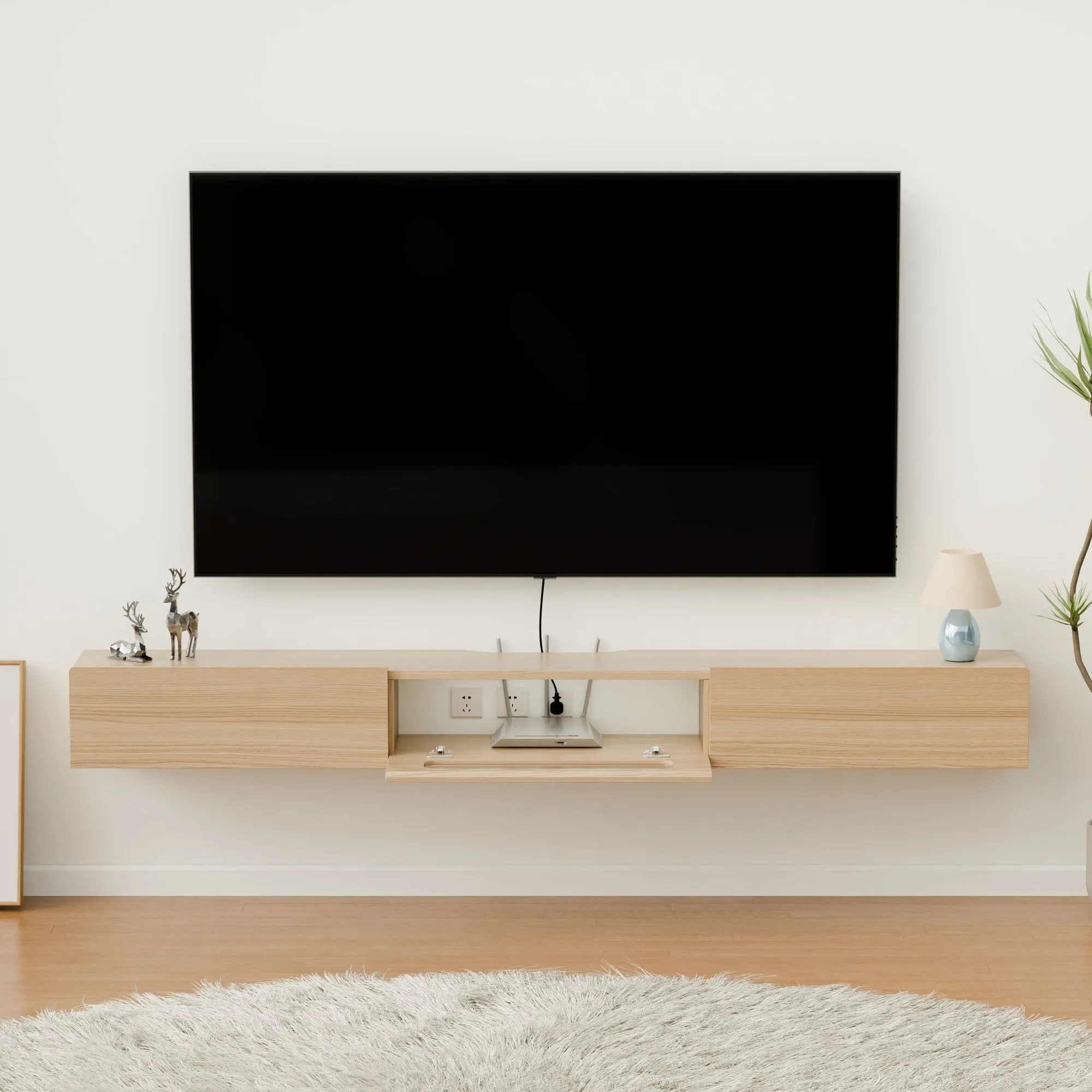 70" Purello Floating TV Stand, Light Oak