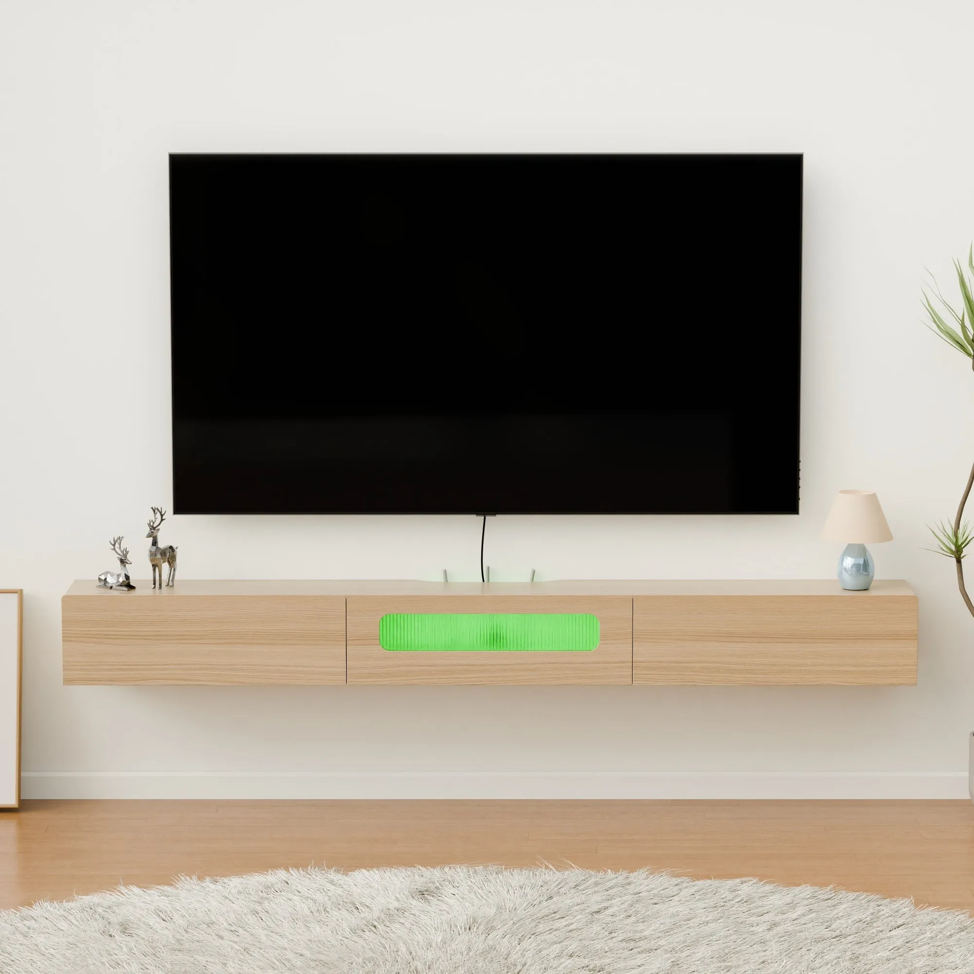70" Purello Floating TV Stand, Light Oak