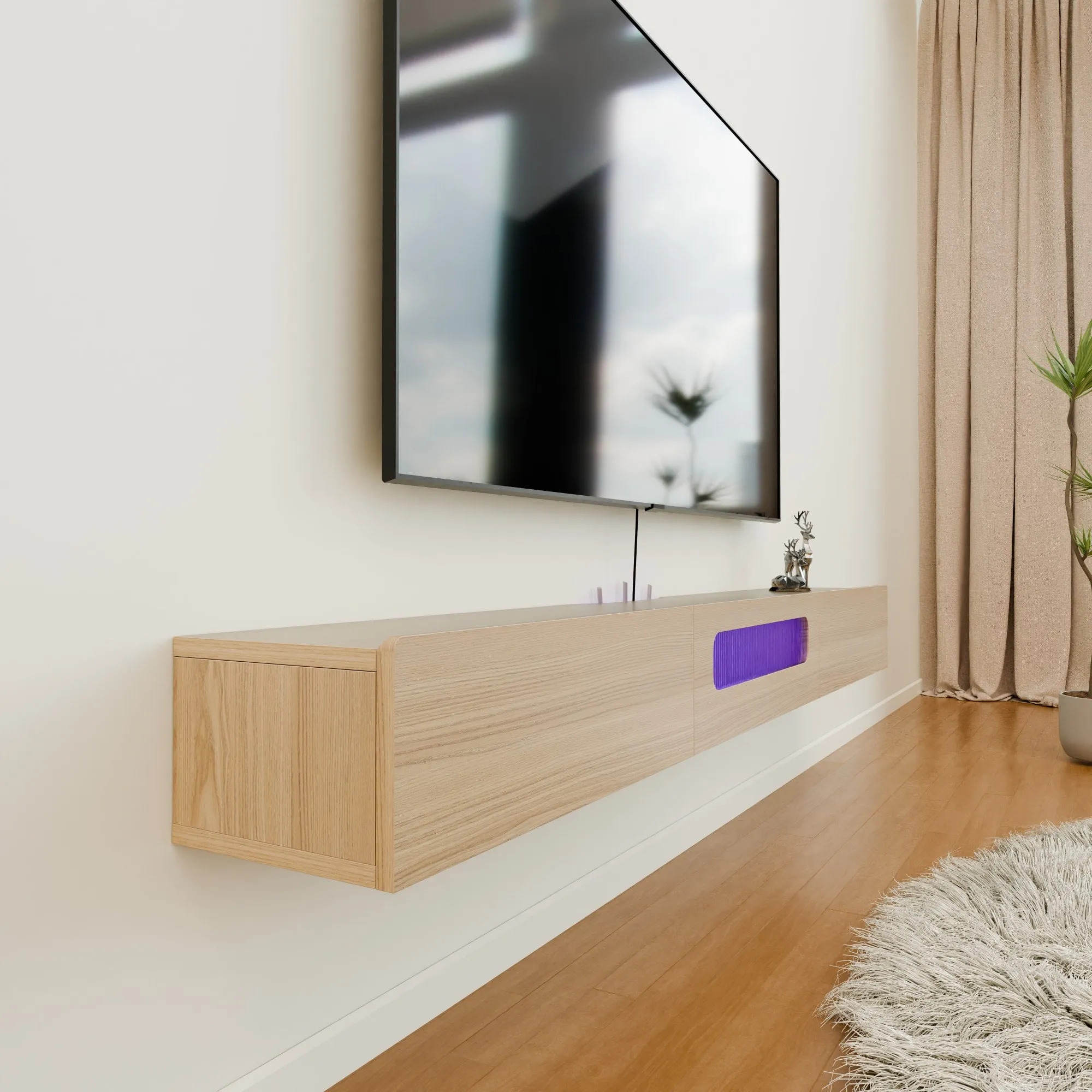 70" Purello Floating TV Stand, Light Oak
