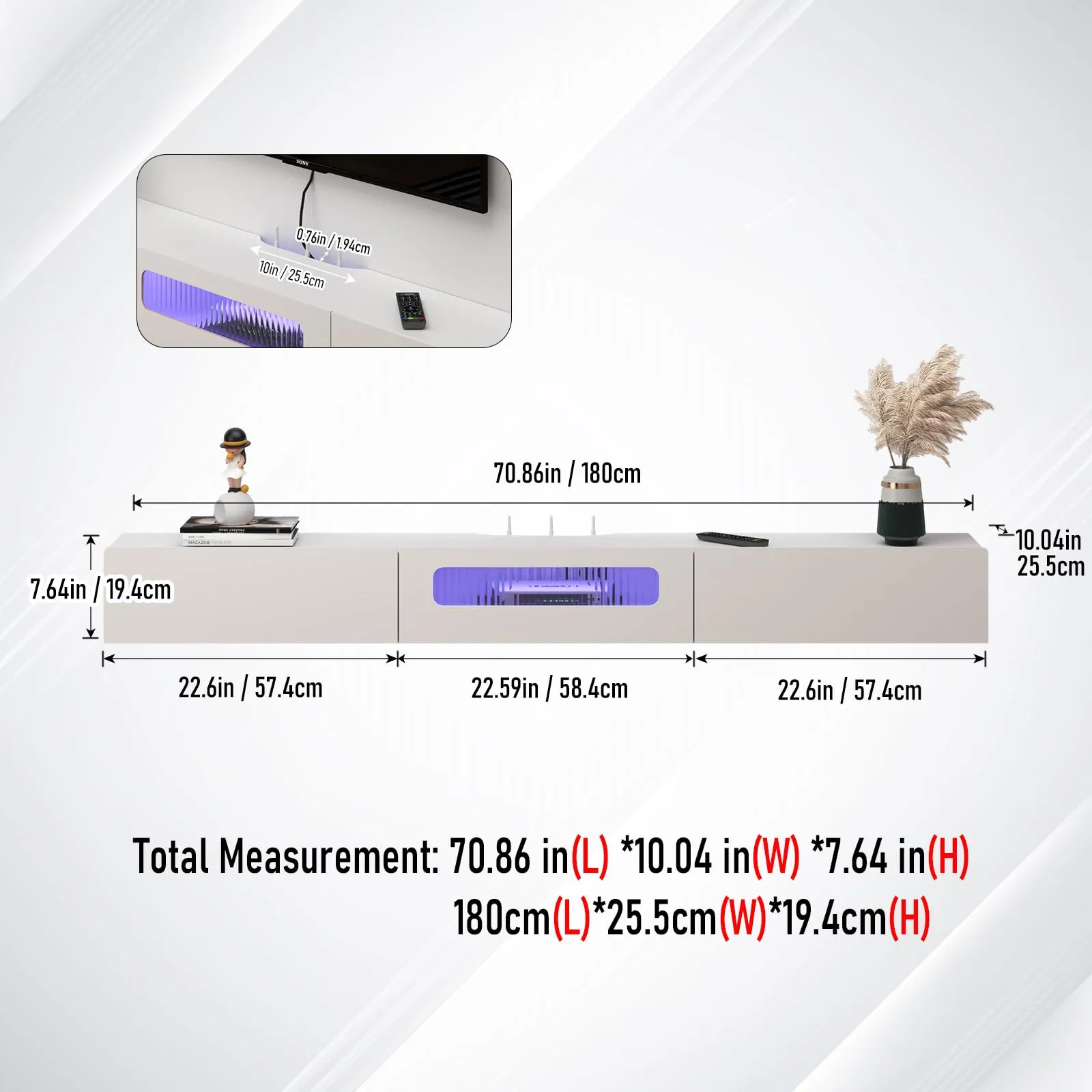 70" Purello Floating TV Stand, White