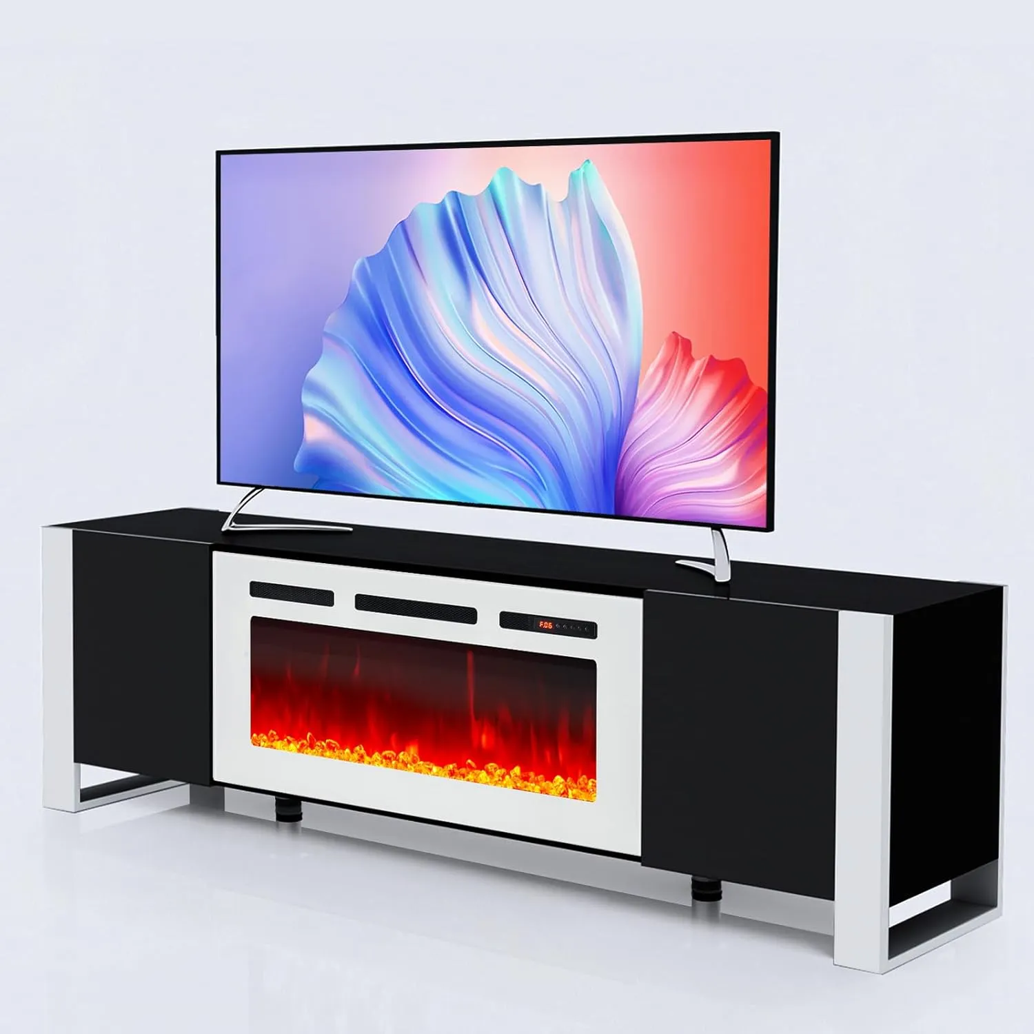 70" U-Shaped Adjustable Legs Fireplace TV Stand with Cabinet