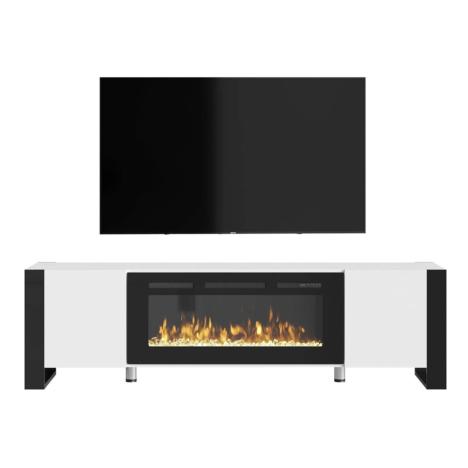 70" U-Shaped Adjustable Legs Fireplace TV Stand with Cabinet