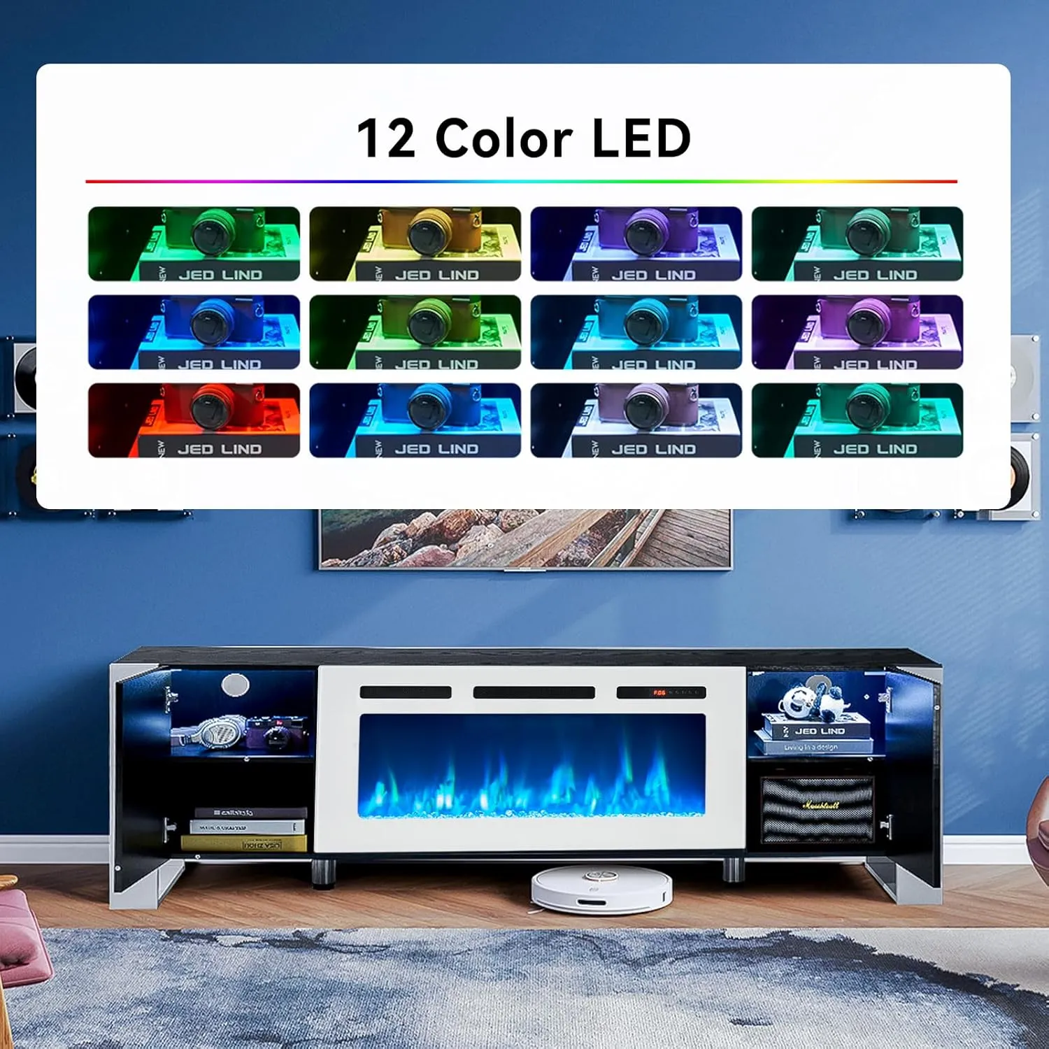 70" U-Shaped Adjustable Legs Fireplace TV Stand with Cabinet