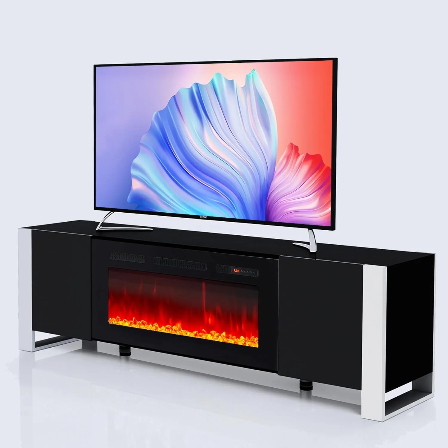 70" U-Shaped Adjustable Legs Fireplace TV Stand with Cabinet