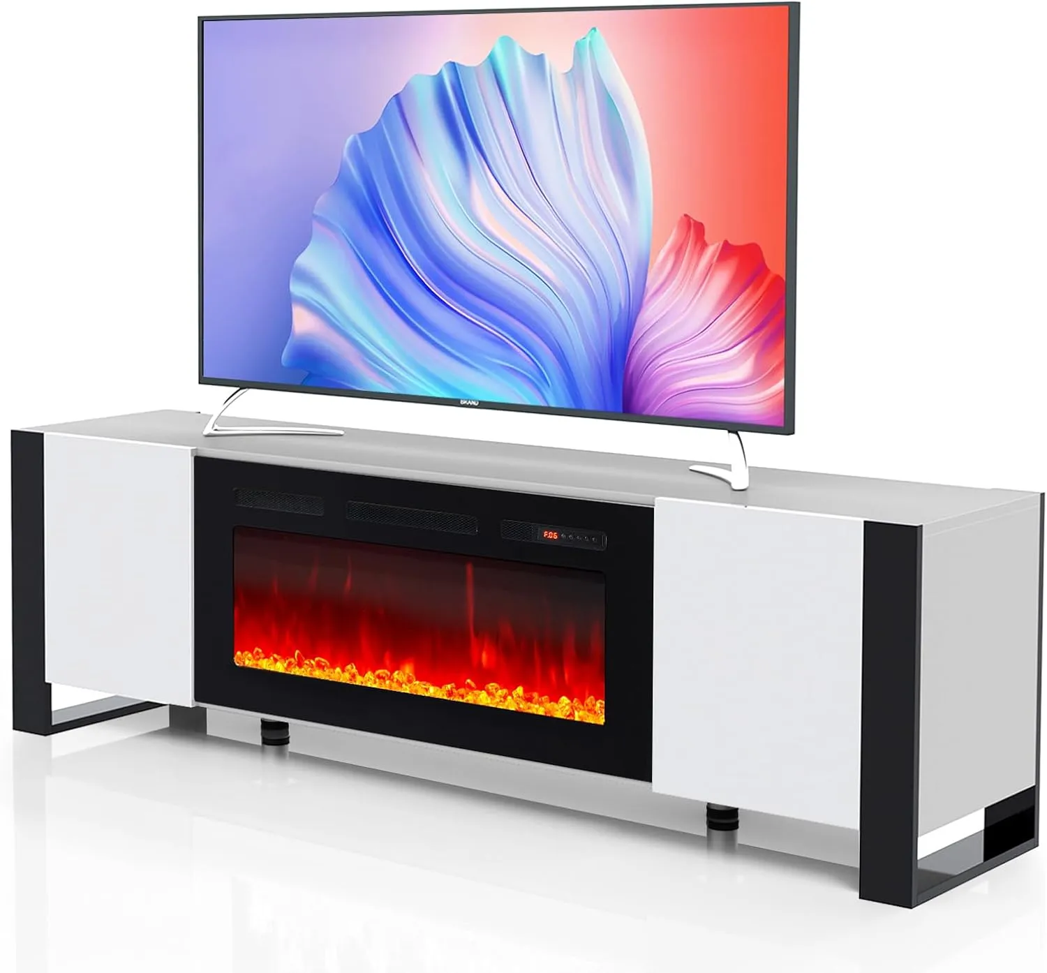70" U-Shaped Adjustable Legs Fireplace TV Stand with Cabinet