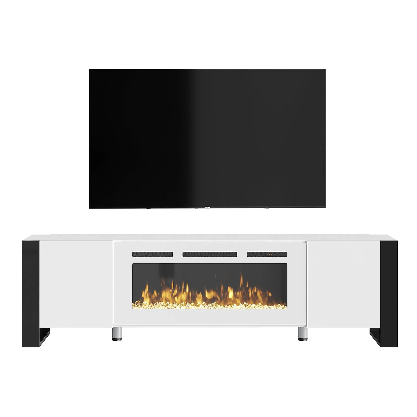 70" U-Shaped Adjustable Legs Fireplace TV Stand with Cabinet