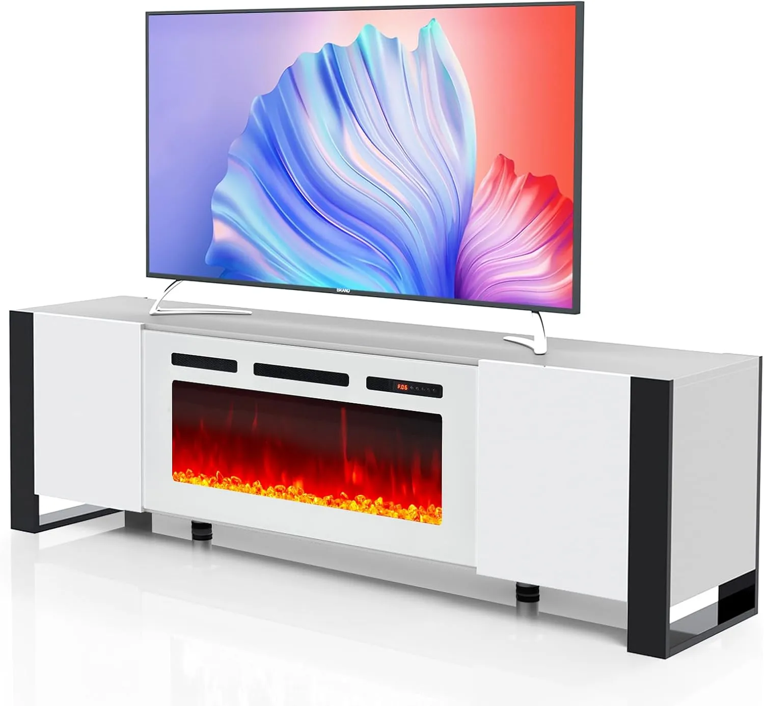 70" U-Shaped Adjustable Legs Fireplace TV Stand with Cabinet