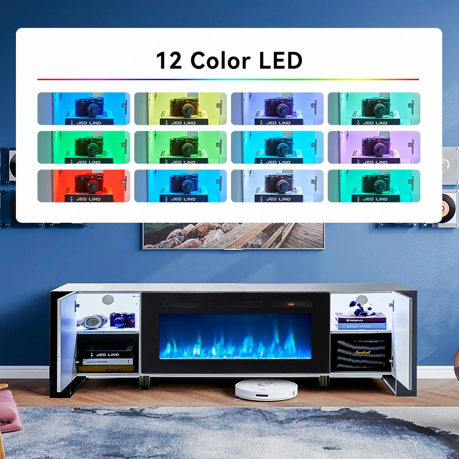 70" U-Shaped Adjustable Legs Fireplace TV Stand with Cabinet