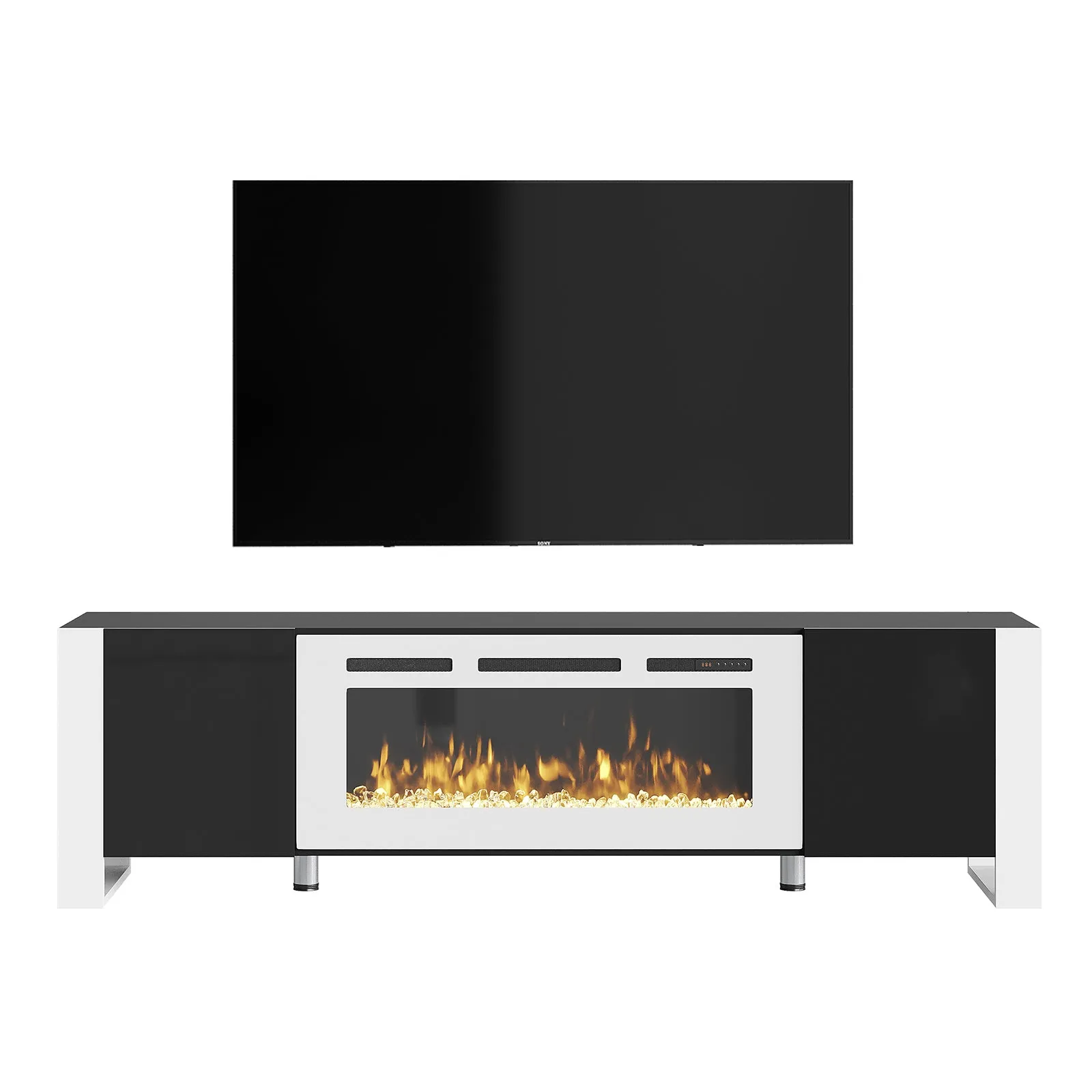 70" U-Shaped Adjustable Legs Fireplace TV Stand with Cabinet
