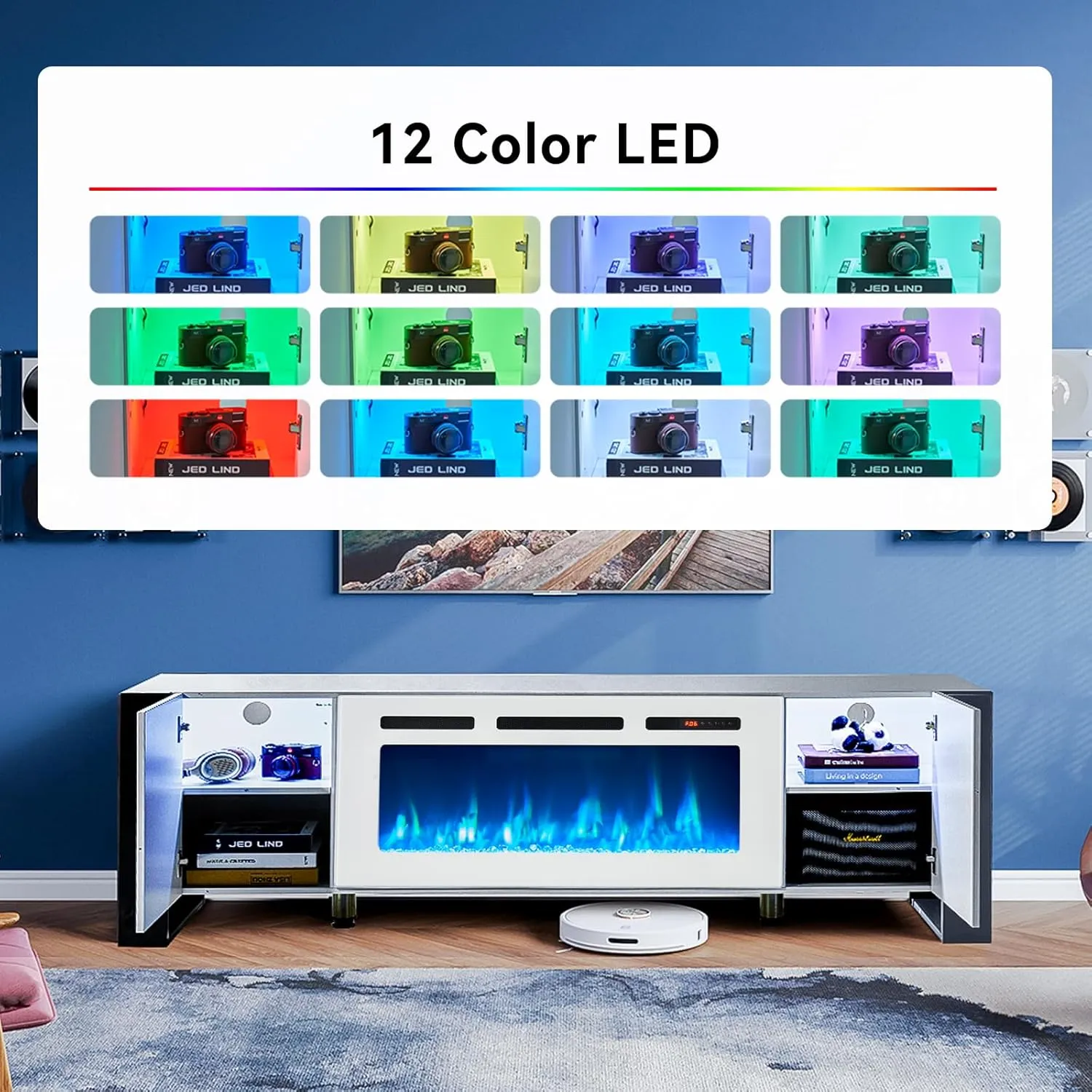 70" U-Shaped Adjustable Legs Fireplace TV Stand with Cabinet