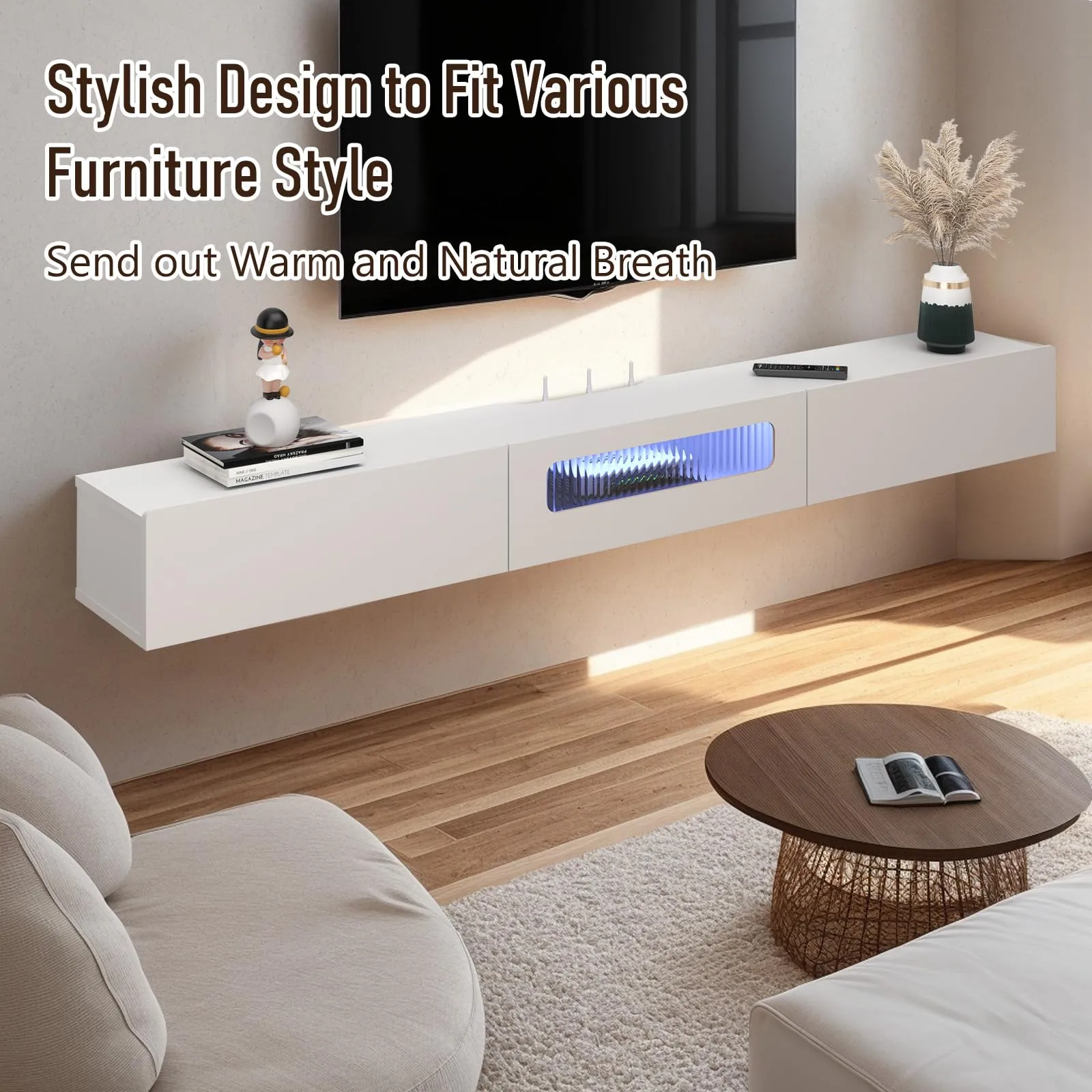 78" Purello Floating TV Stand, White