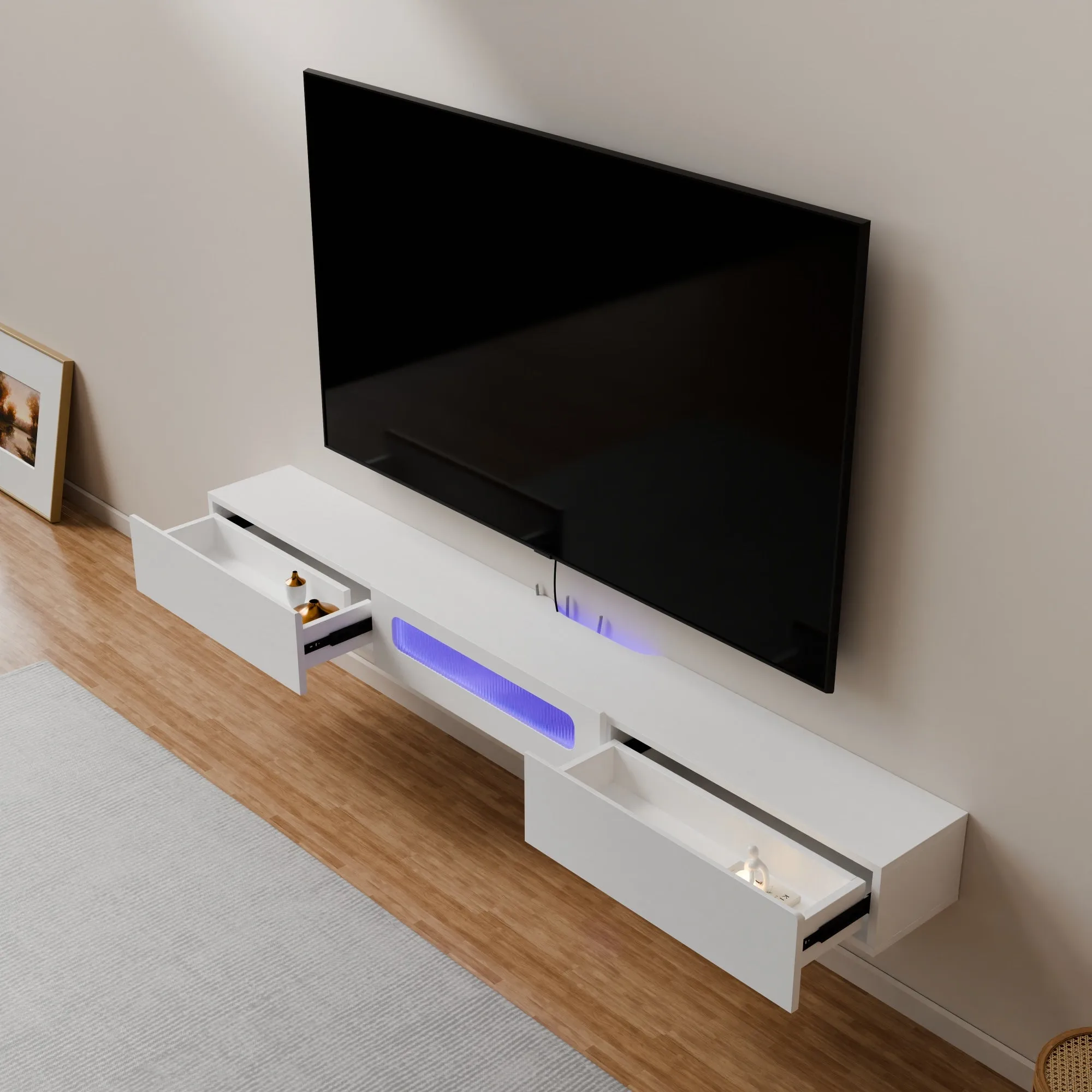 78" Purello Floating TV Stand, White