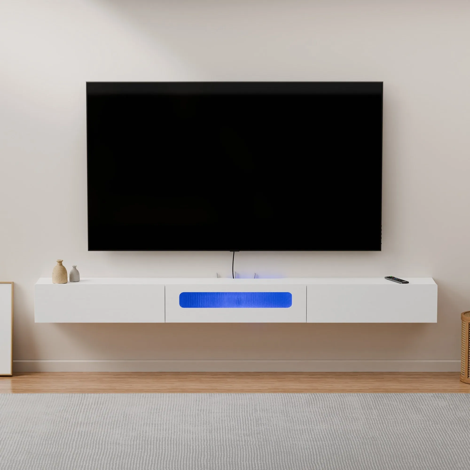 78" Purello Floating TV Stand, White