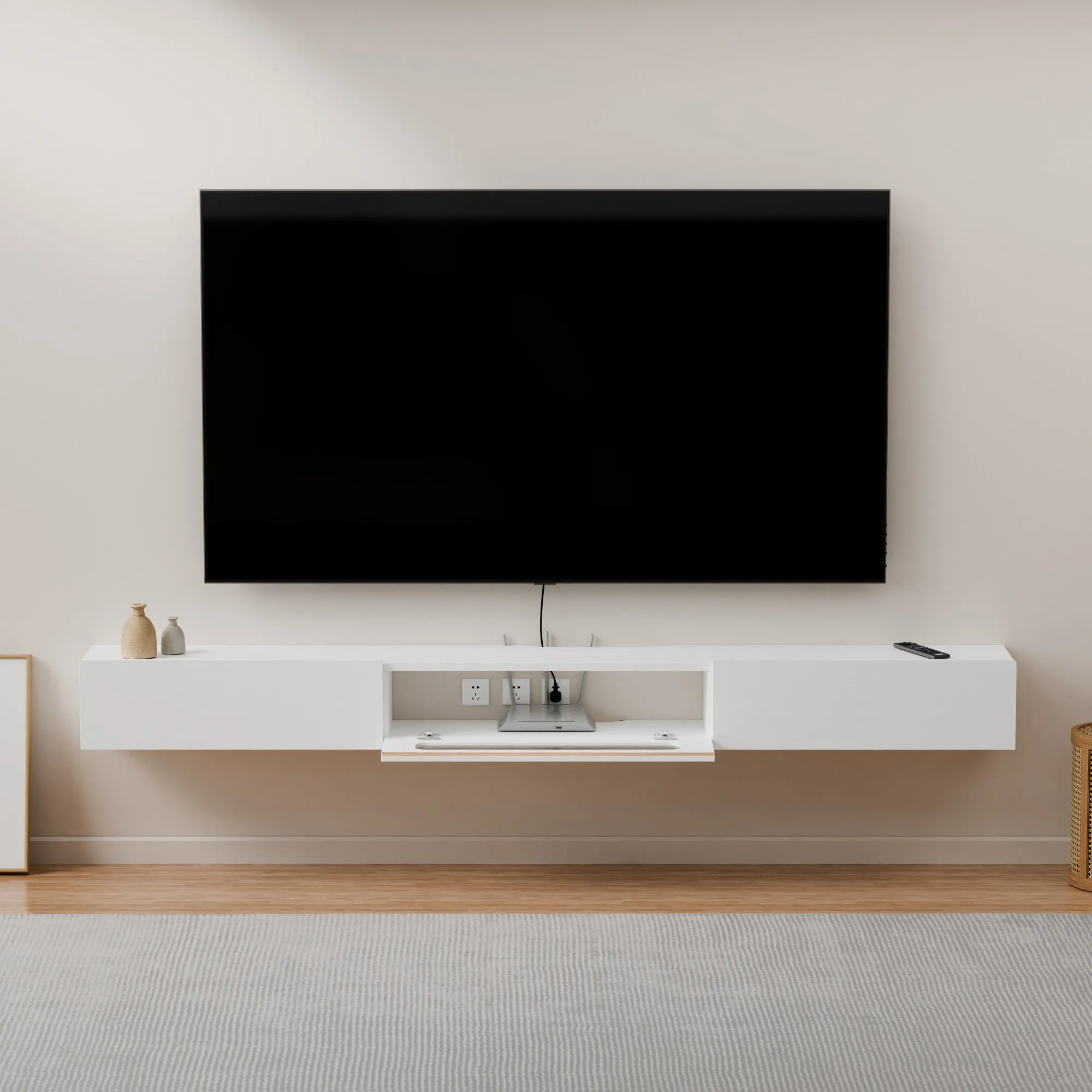 78" Purello Floating TV Stand, White