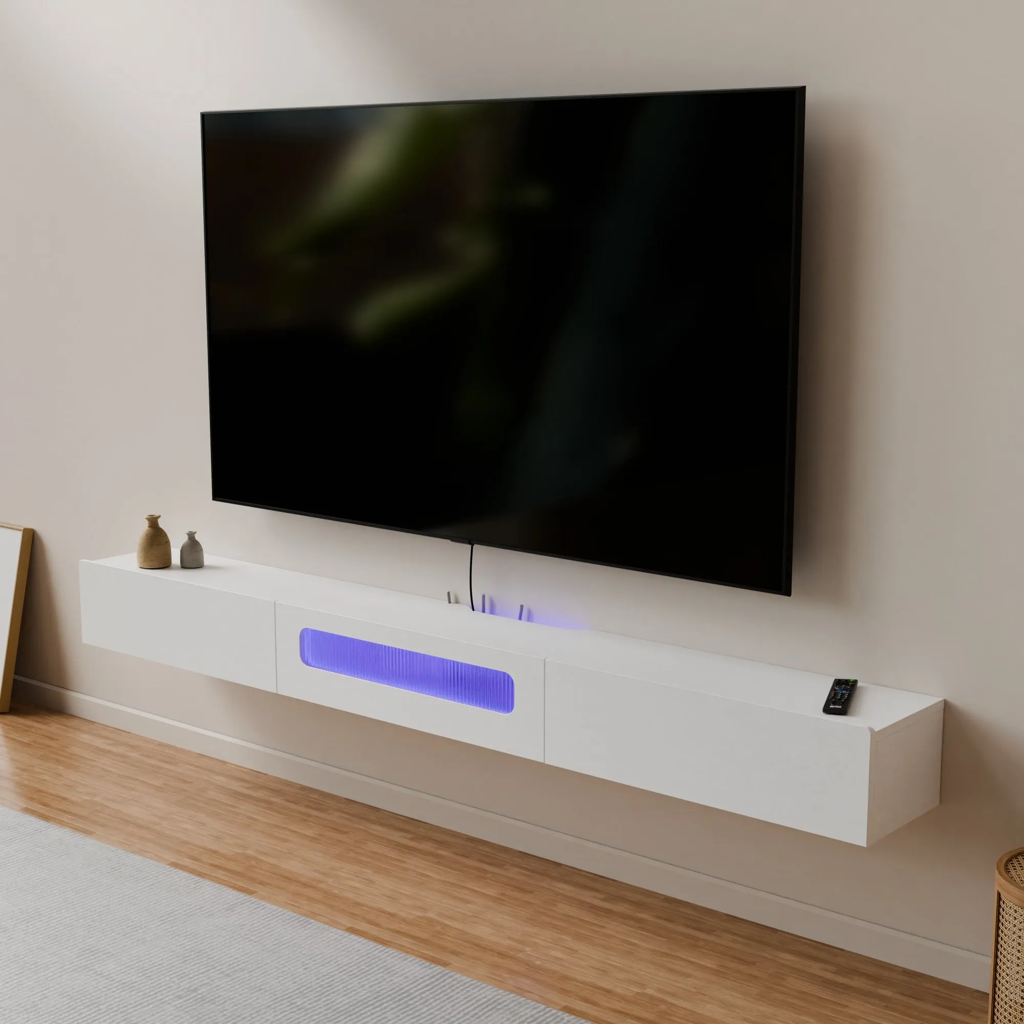 78" Purello Floating TV Stand, White