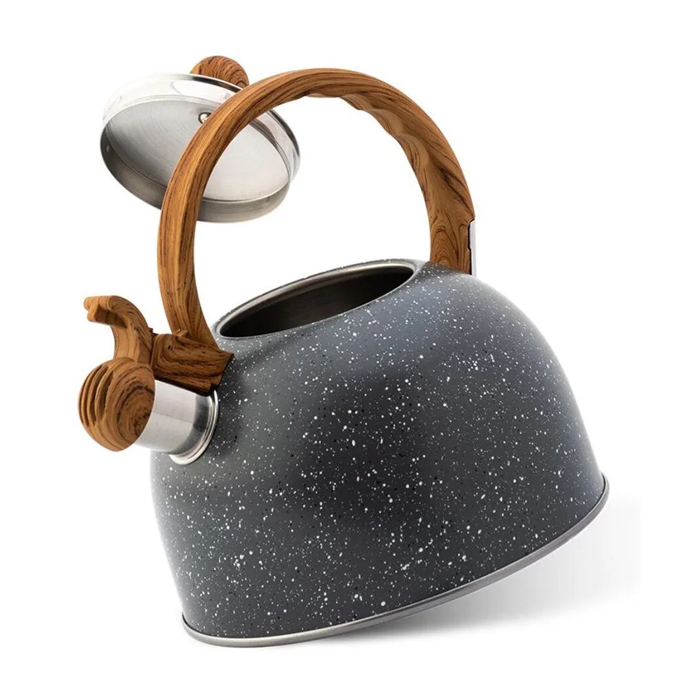 85oz Black Stainless Steel Kettle Teapot With Wood Grain Handle