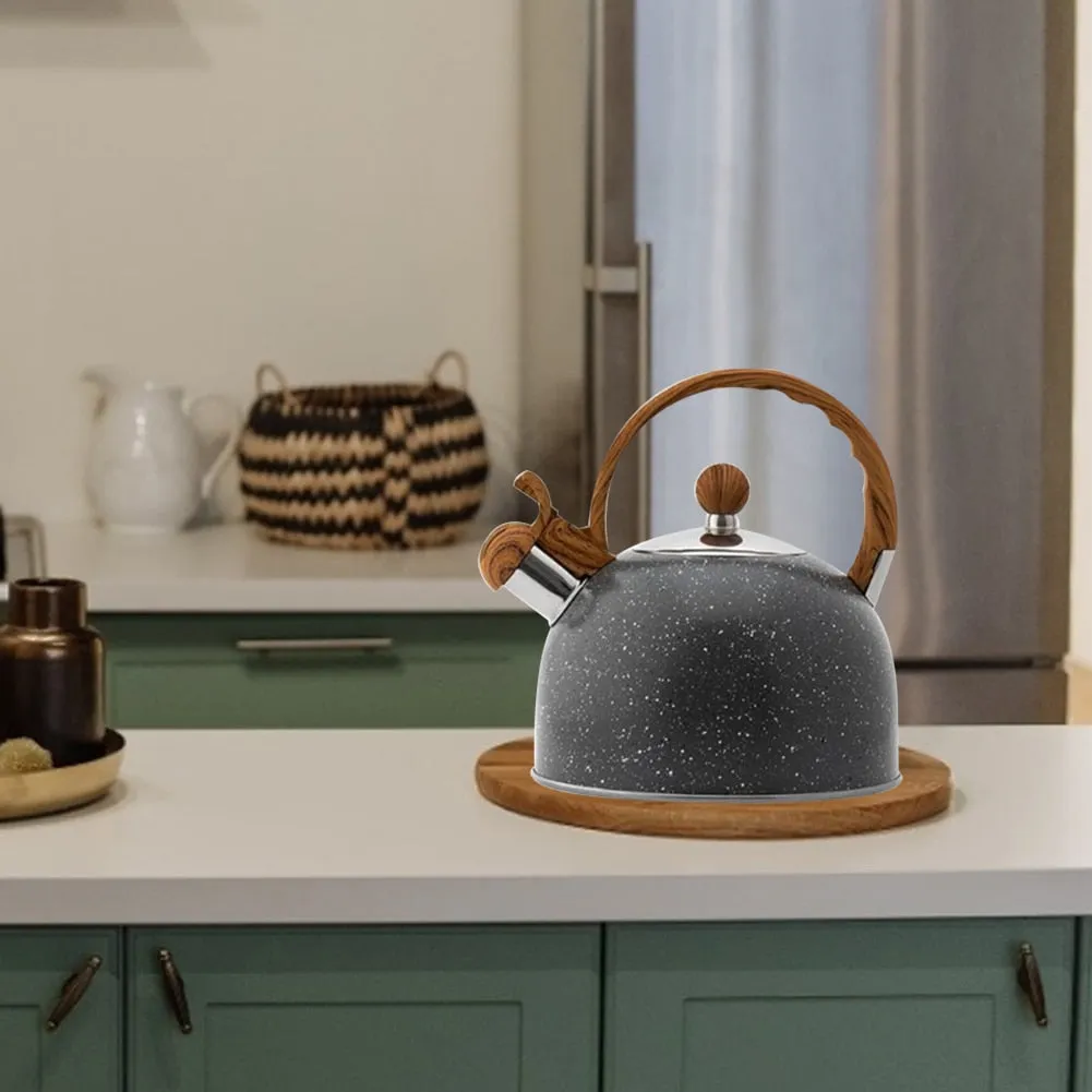 85oz Black Stainless Steel Kettle Teapot With Wood Grain Handle