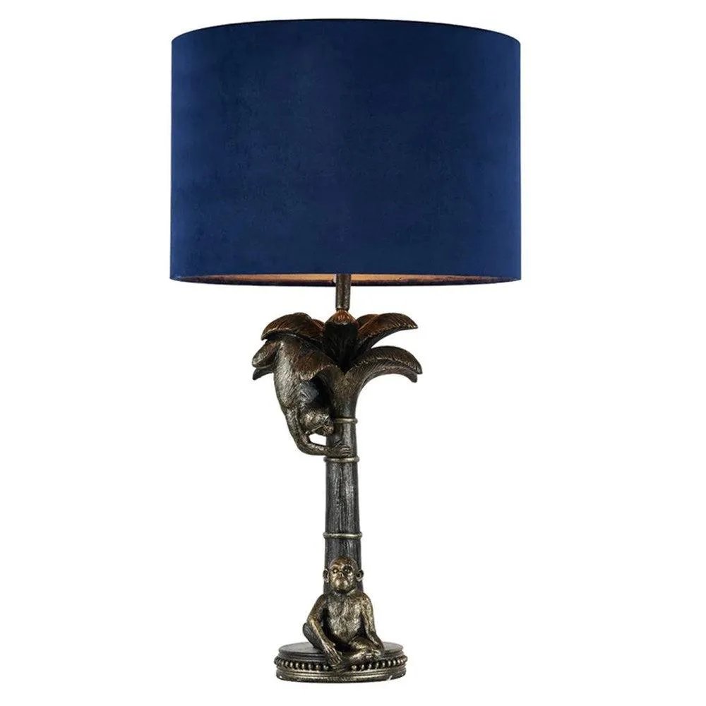 Addison Palmer Resin Table Lamp - Pewter, Blue Cloth Shade, 510mm High, PL0298