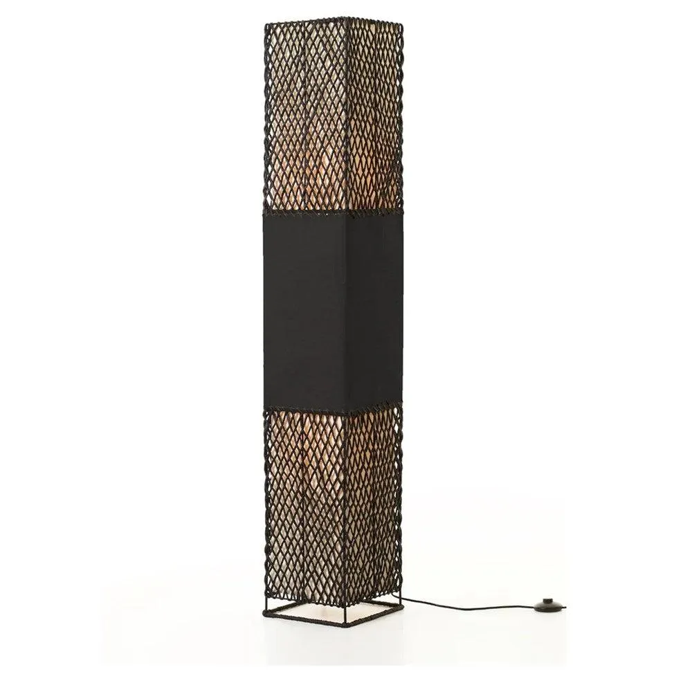 Anna Lattice Floor Lamp - Black or Khaki Paper Rope and Linen Shade, 1505mm High, PL0297