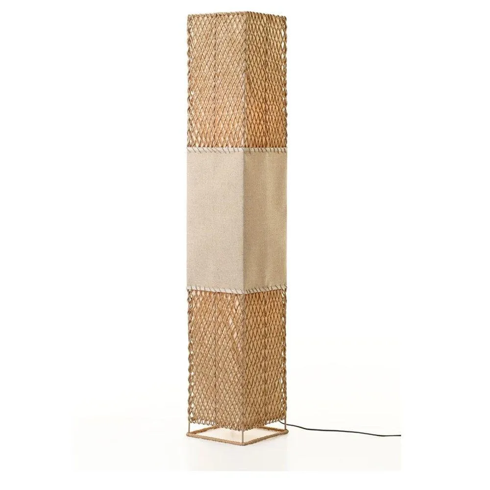 Anna Lattice Floor Lamp - Black or Khaki Paper Rope and Linen Shade, 1505mm High, PL0297