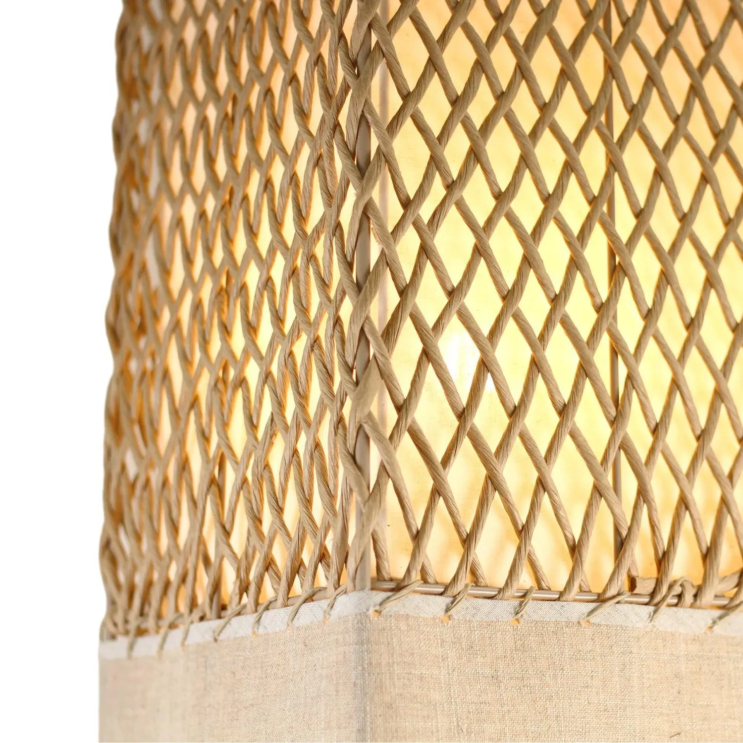Anna Lattice Floor Lamp - Black or Khaki Paper Rope and Linen Shade, 1505mm High, PL0297