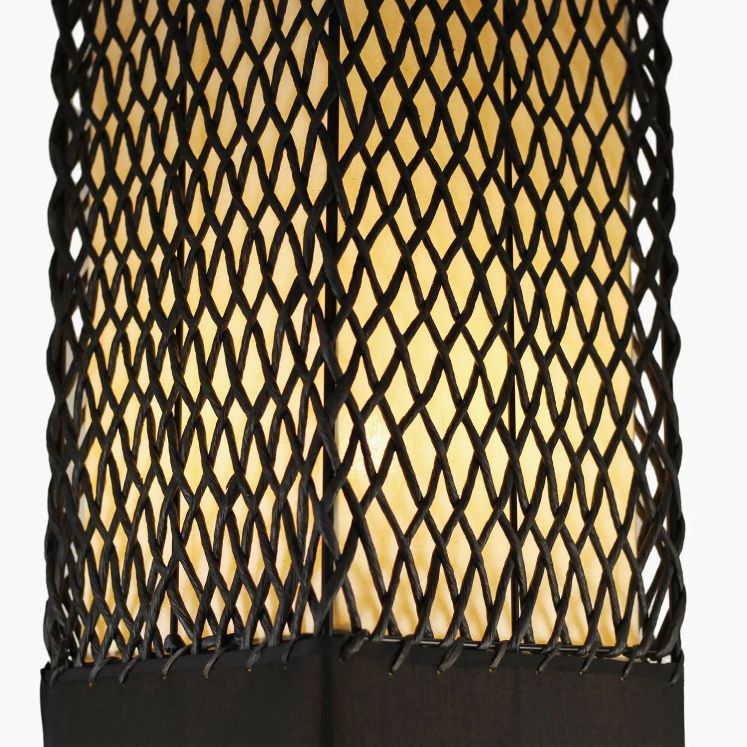 Anna Lattice Floor Lamp - Black or Khaki Paper Rope and Linen Shade, 1505mm High, PL0297