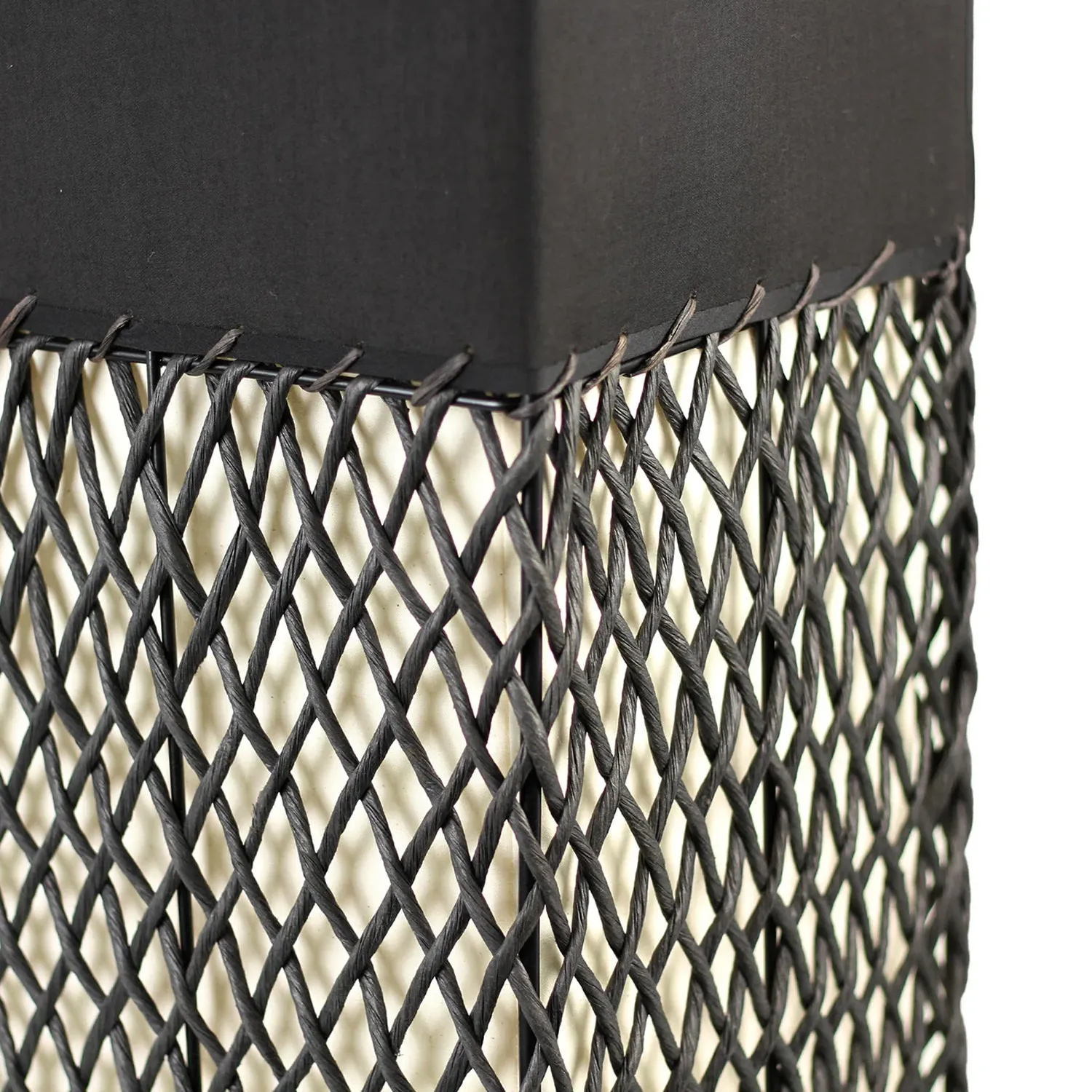 Anna Lattice Floor Lamp - Black or Khaki Paper Rope and Linen Shade, 1505mm High, PL0297