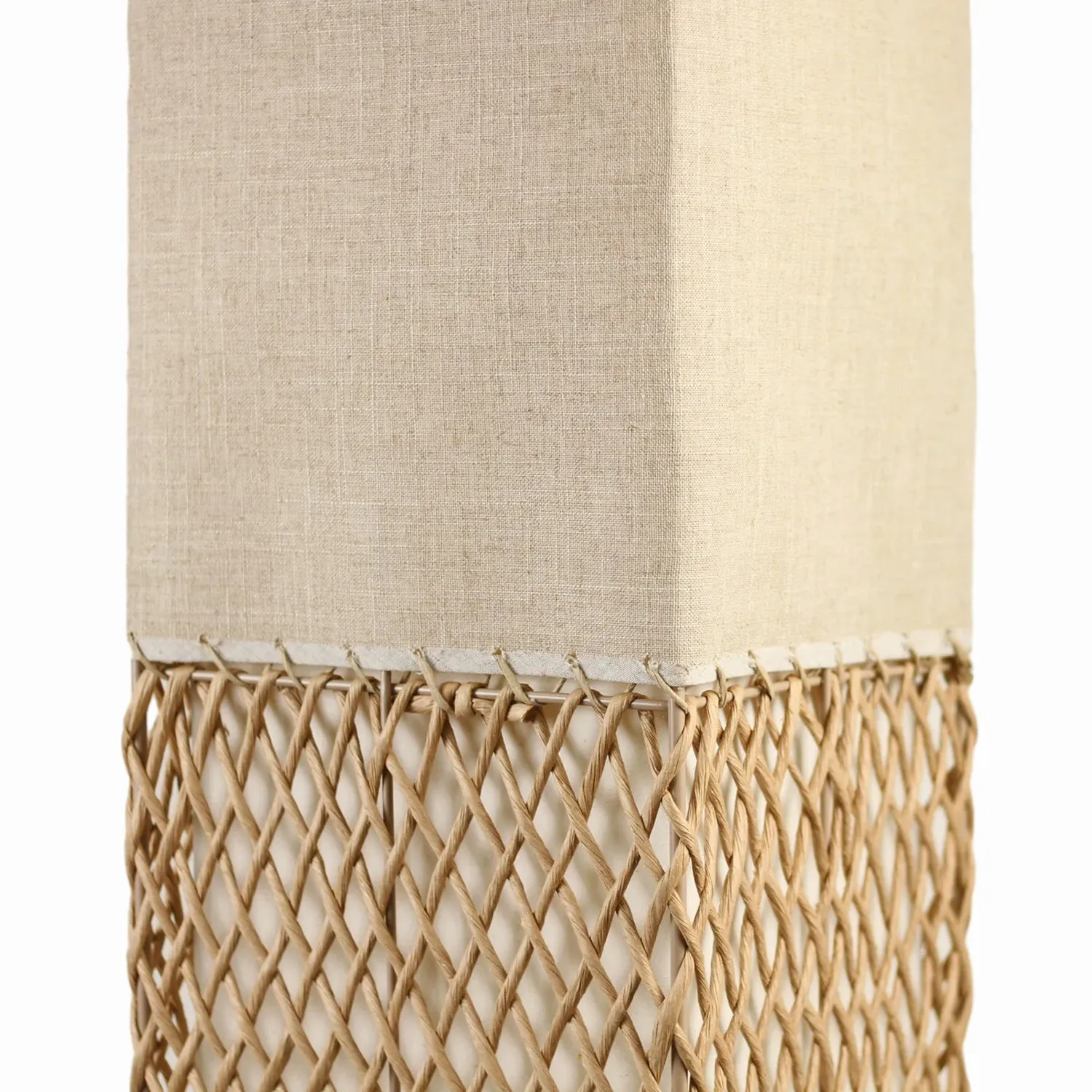 Anna Lattice Floor Lamp - Black or Khaki Paper Rope and Linen Shade, 1505mm High, PL0297