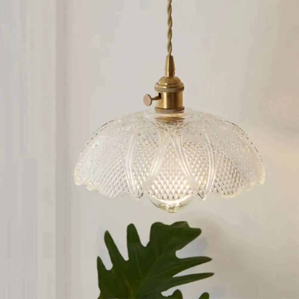 Antique Shaded Pendant Light 1-Light Clear Glass Hanging Light Fixture for Restaurant