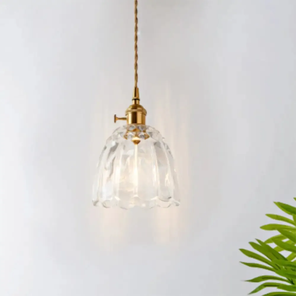 Antique Shaded Pendant Light 1-Light Clear Glass Hanging Light Fixture for Restaurant