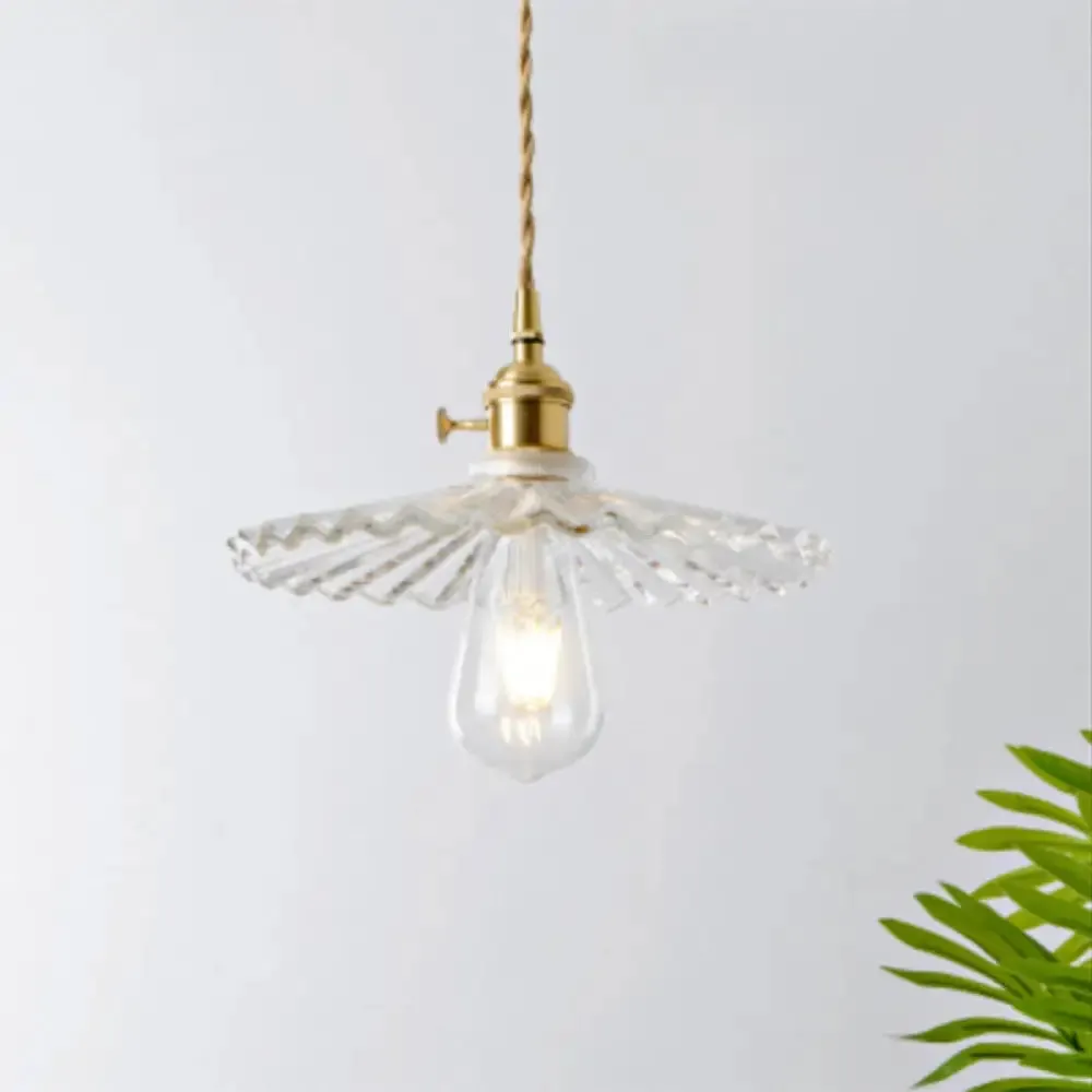 Antique Shaded Pendant Light 1-Light Clear Glass Hanging Light Fixture for Restaurant