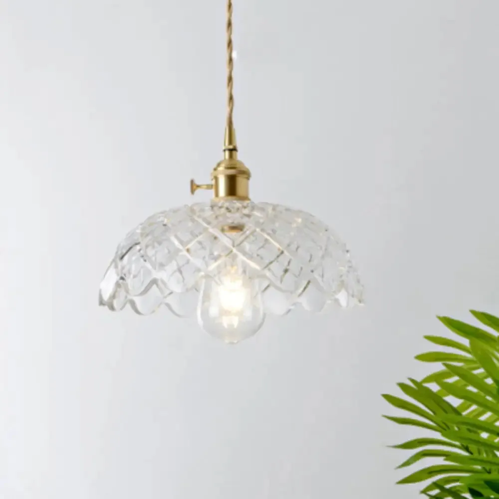 Antique Shaded Pendant Light 1-Light Clear Glass Hanging Light Fixture for Restaurant