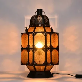 Art Deco Amber Glass Lantern Nightstand Lamp for Bar - Rustic 1-Bulb Task Lighting