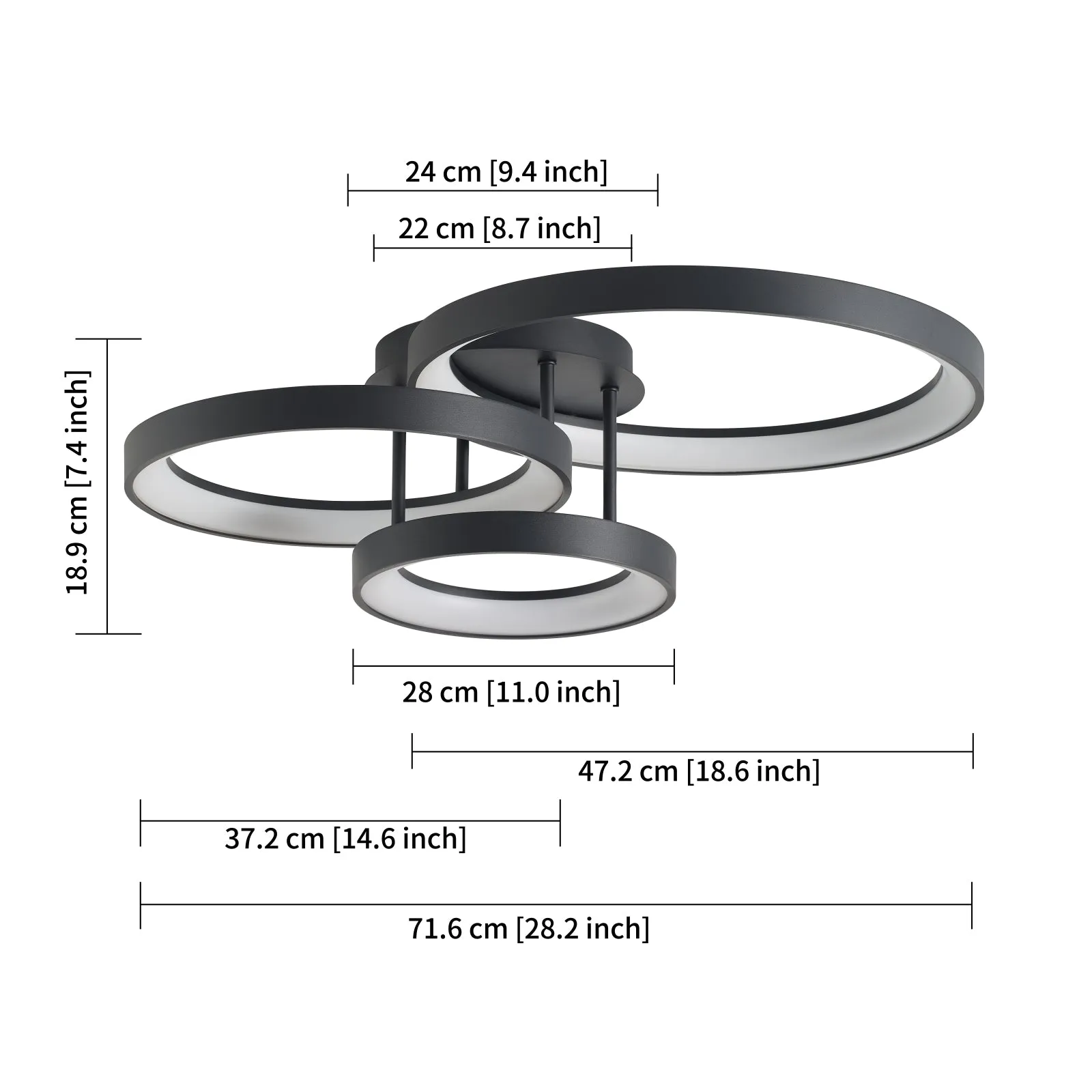 AVLON LED 3-RING Ceiling Type Light Fixture 88W 2CCT 5000lm Dimmable