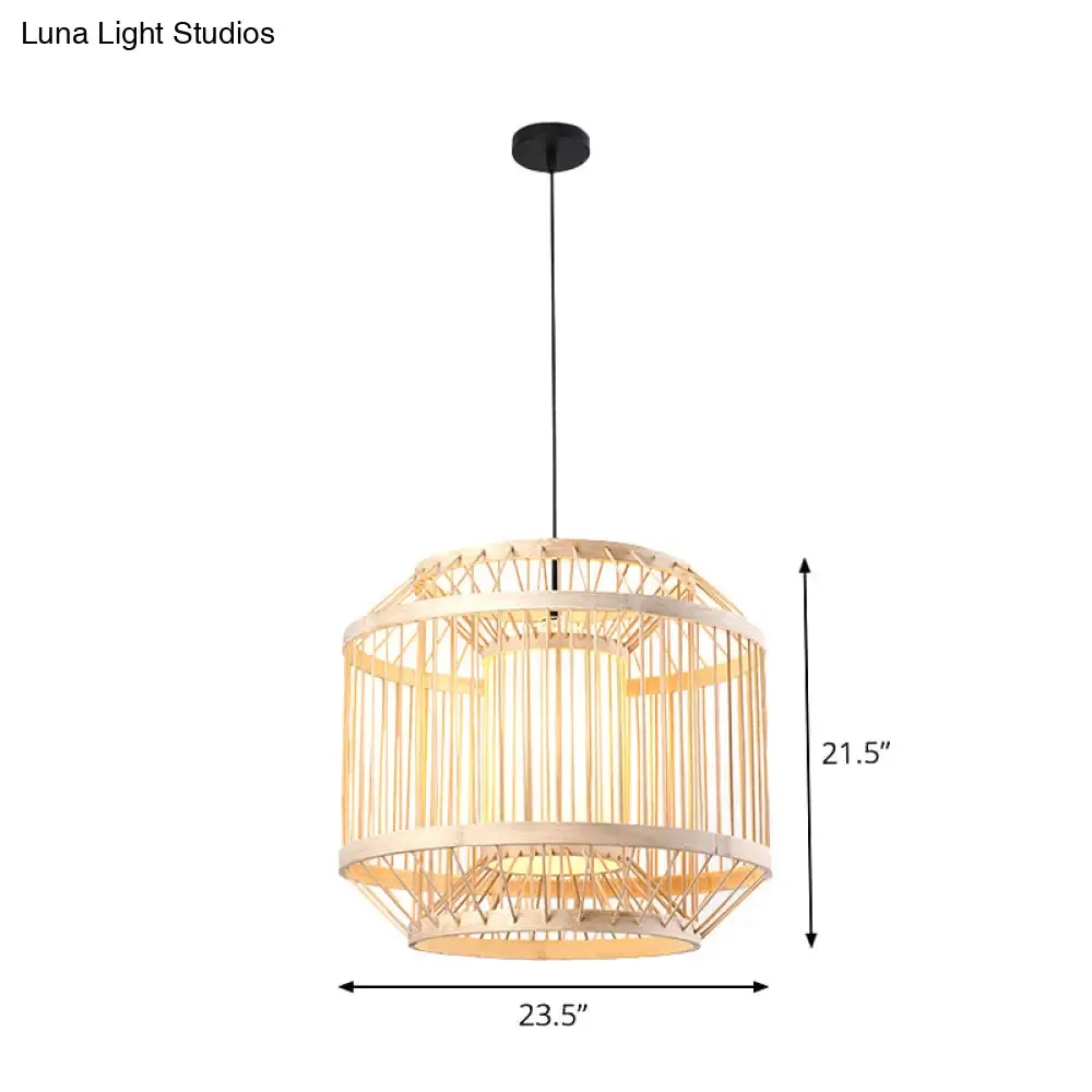 Bamboo Cylinder Pendant Light - Japanese Style Ceiling Lamp for Restaurants - Beige