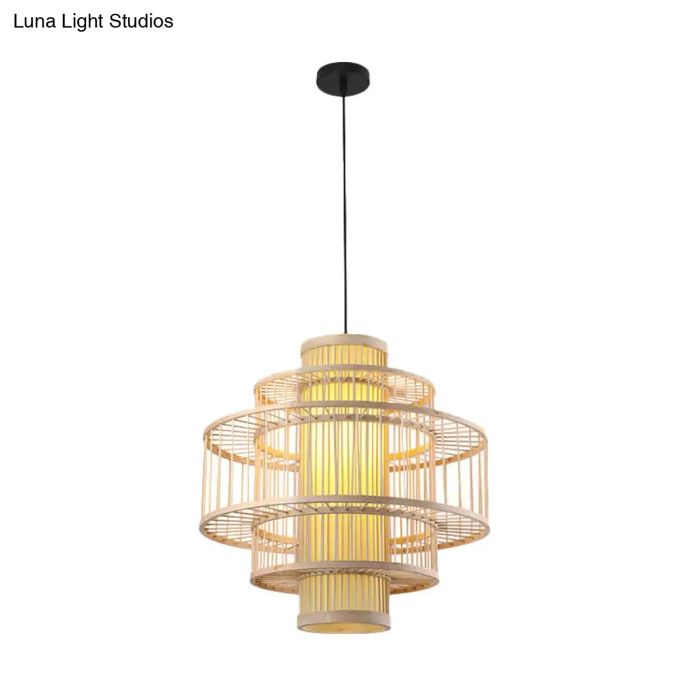 Bamboo Cylinder Pendant Light - Japanese Style Ceiling Lamp for Restaurants - Beige