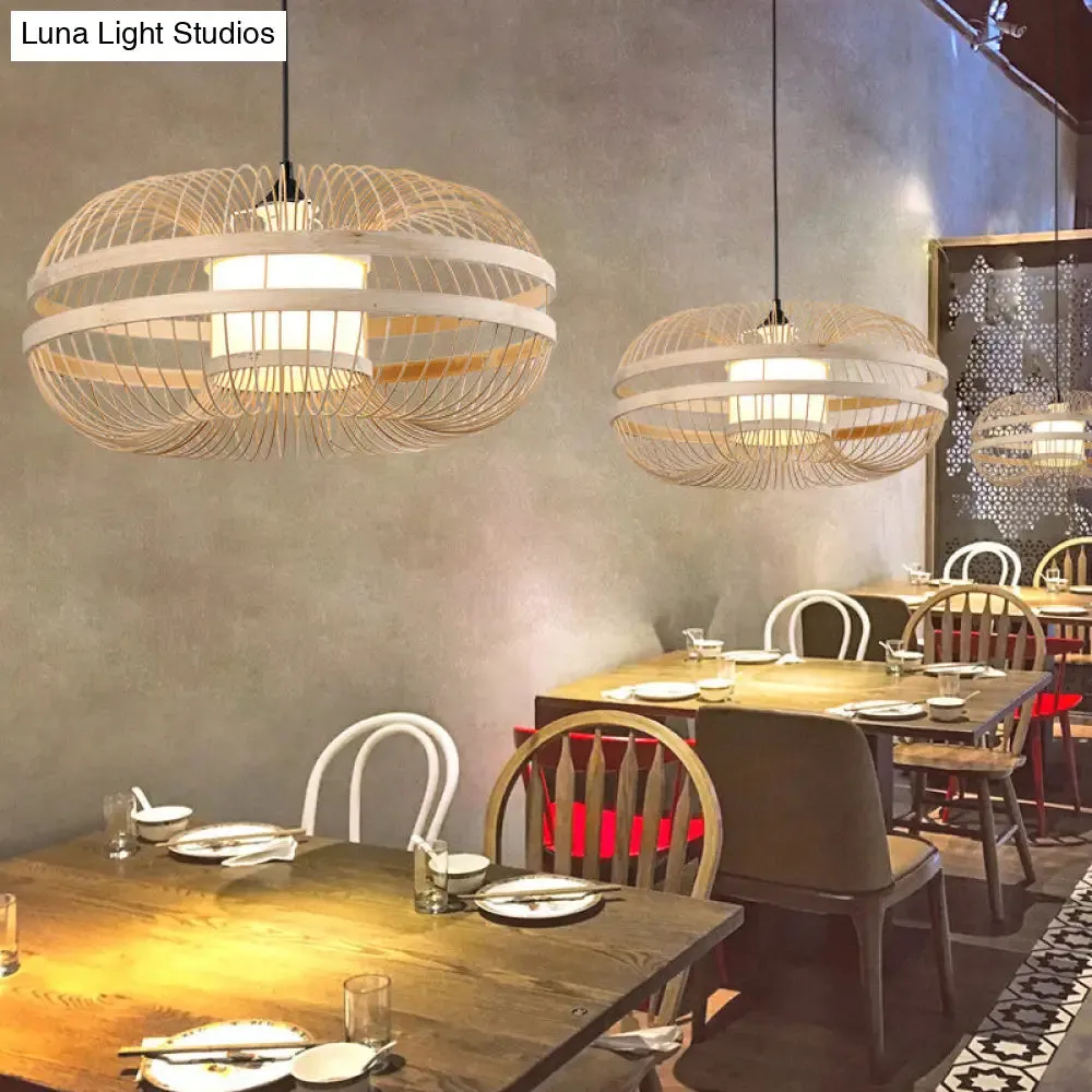 Bamboo Cylinder Pendant Light - Japanese Style Ceiling Lamp for Restaurants - Beige