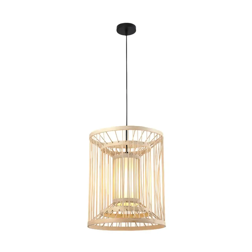 Bamboo Cylinder Pendant Light - Japanese Style Ceiling Lamp for Restaurants - Beige