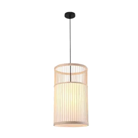 Bamboo Cylinder Pendant Light - Japanese Style Ceiling Lamp for Restaurants - Beige