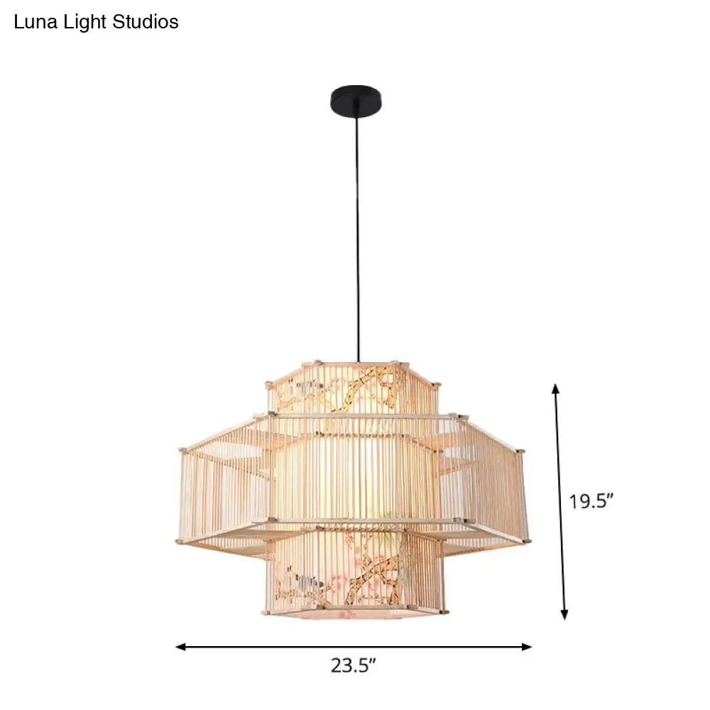 Bamboo Cylinder Pendant Light - Japanese Style Ceiling Lamp for Restaurants - Beige